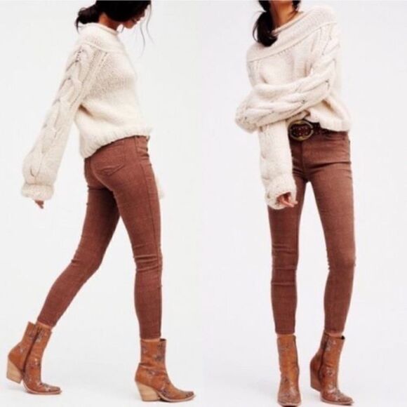 Free People Chocolate Jacquard Lace Skinny Pant | SZ 27 - Picture 1 of 10